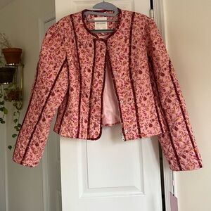 NWT Avec Les Filles Pink Floral Print Quilted Cropped Cotton Jacket